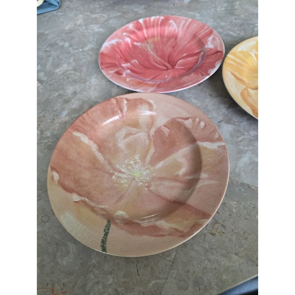 3 x Pier 1 Watercolor Blooms Luncheon Dessert Salad‎ Plates 8 1/8
